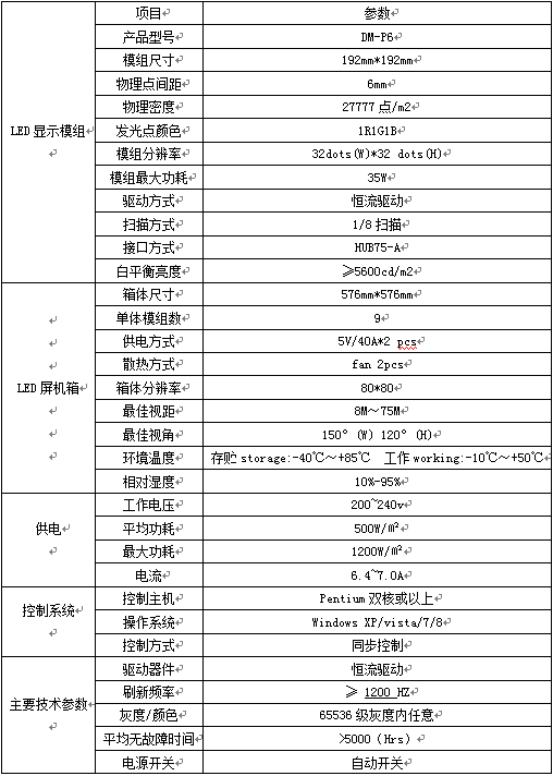 都明光电-p6室外led显示屏-参数图
